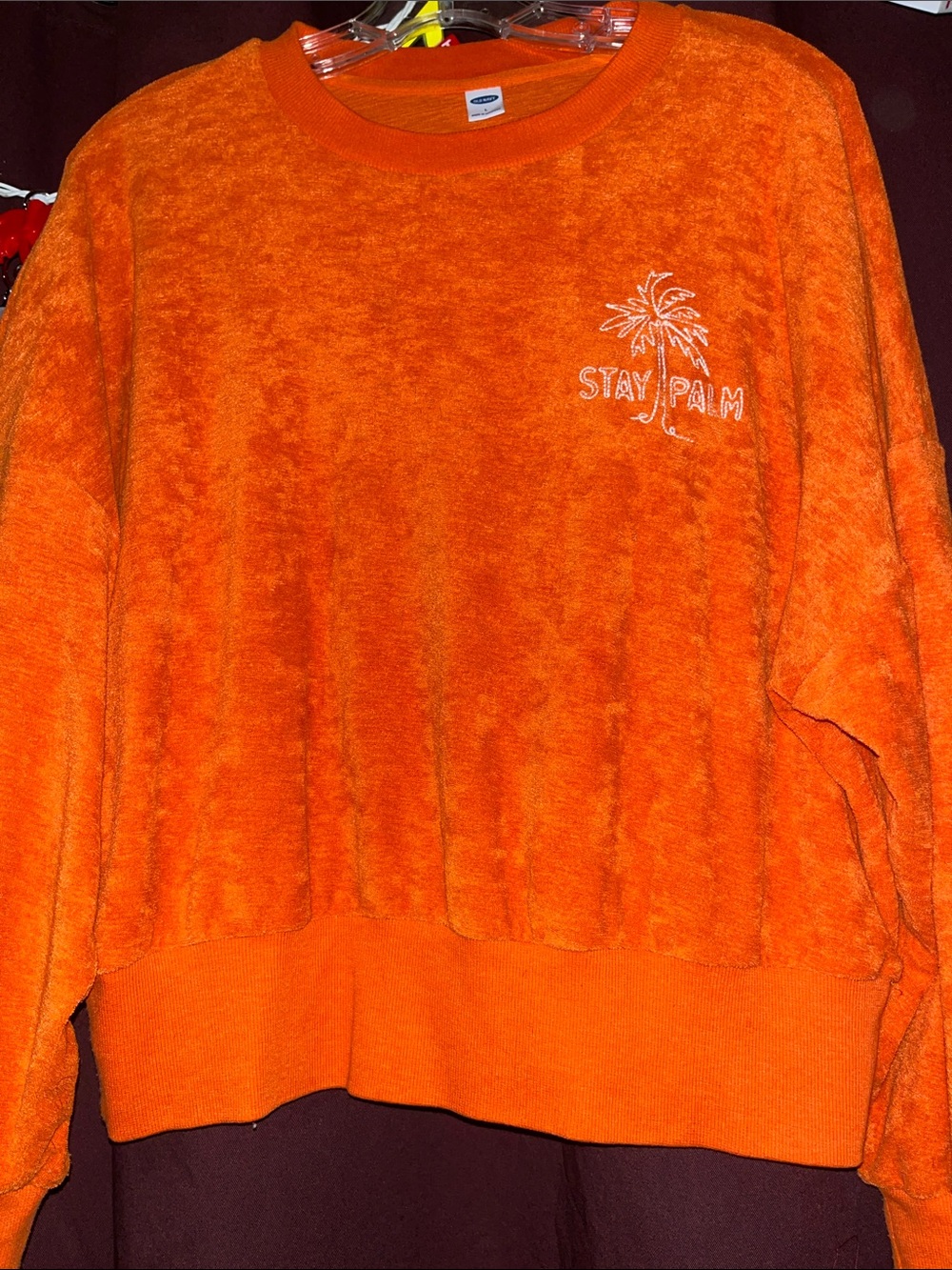 Old Navy Orange Plush Crewneck Sweatshirt with Palm Embroidery